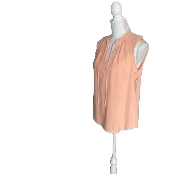 Cloth & Stone Shirred Fray Tie Neck Peach Sleeveless Top NWT Size‎ XS - Picture 2 of 9